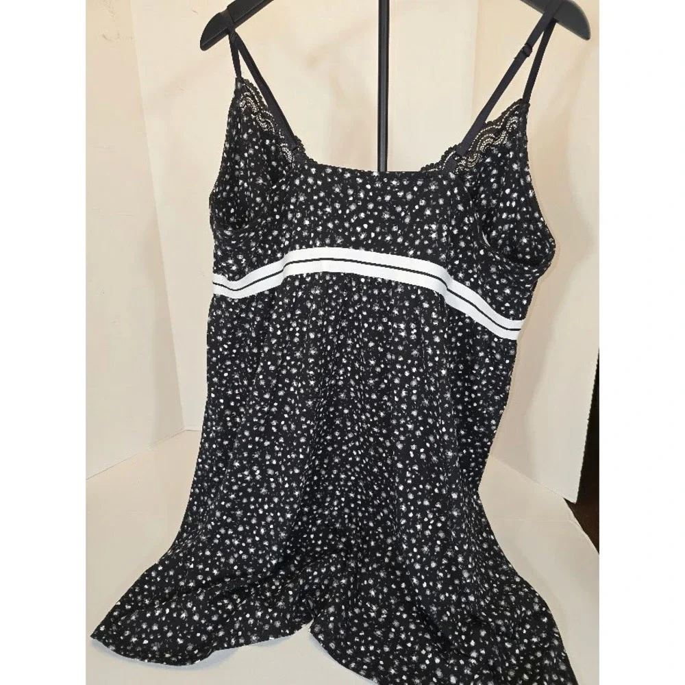 Cacique Black‎ Floral Print Lace Trim V Neck Sleeveless Chemise Sleep Wear 2X
